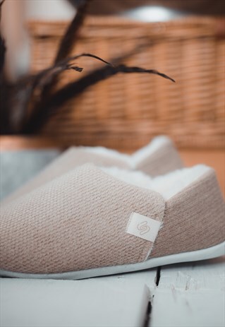 LADIES PREMIUM OAT KNIT FAUX FUR LINED SLIPPER