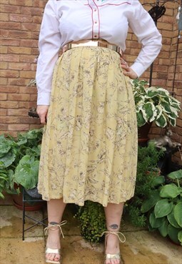 Vintage 90s Yellow Cottage Floral Flower Festival Midi Skirt