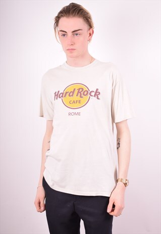 HARD ROCK CAFE MENS VINTAGE ROME T-SHIRT TOP MEDIUM BEIGE 90