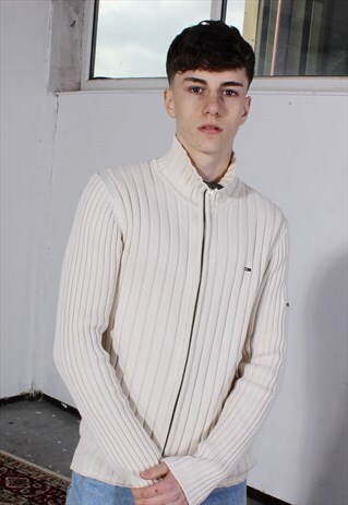 VINTAGE TOMMY HILFIGER BEIGE RIBBED CARDIGAN