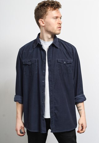 VINTAGE CORDUROY CORD SHIRT BLUE
