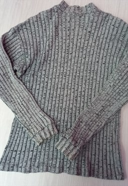 00s Ribbed Jumper Grey Long Sleeved Knit 