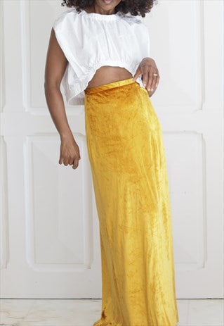 LONG COCKTAIL SKIRT IN YELLOW VELVET