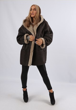 Y2K FAUX SUEDE 'SHEEPSKIN STYLE' COAT HOODED SHORT 16 (JCY)