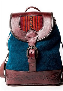 BAMBINA TEAL - Small Unique Suede Backpack
