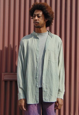 90S MINIMALIST LUXURY SOFT TEXTURED ROUND COLLAR SHIRT LARGE