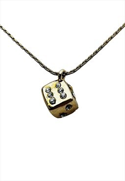 Christian Dior Necklace Gold Dice Crystal Cube Chain Vintage