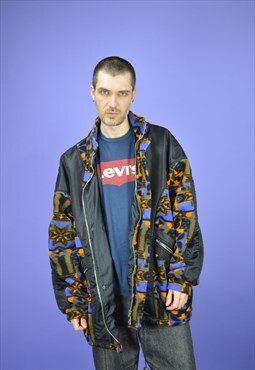 Vintage multicolor graphic abstract fleece sweatshirt jacket