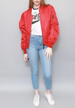 VINTAGE STYLE RED RETRO BOMBER JACKET