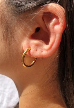 Round Tube Hoops Earrings Gold Plated 