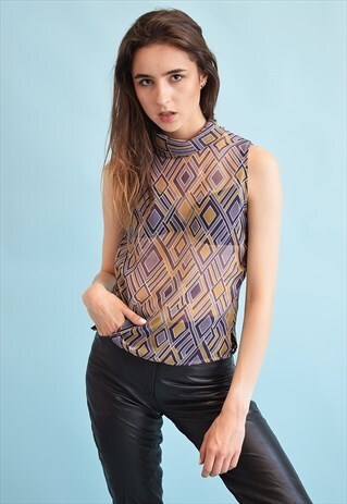 70'S RETRO MOD PRINT SHEER PARTY TOP