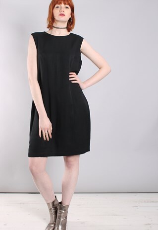 VINTAGE 80S BLACK SLEEVELESS FITTED SHIFT DRESS