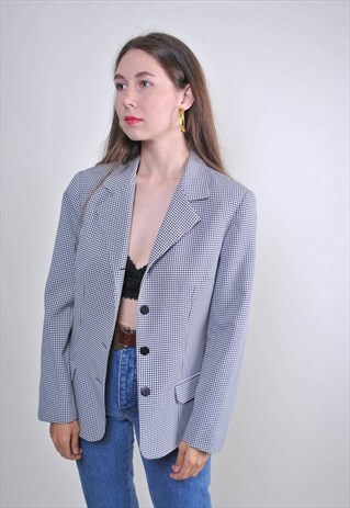 90S SUIT PLAID MINIMALIST BLAZER, SIZE M