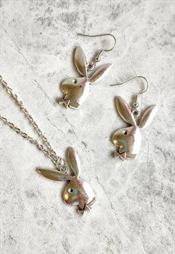Playboy Bunny Y2K Inspired 24" Necklace and Earring Set