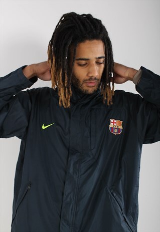VINTAGE NIKE BARCELONA FOOTBALL SHELL JACKET BLUE
