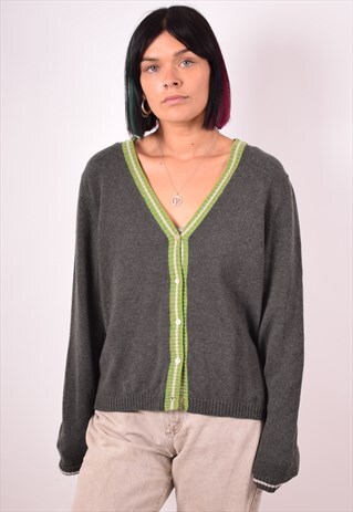 FRED PERRY WOMENS VINTAGE CARDIGAN SWEATER XL GREY 90S