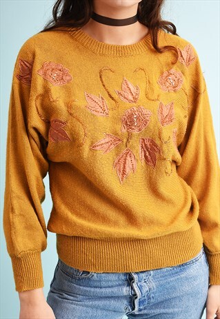 80'S RETRO BEADED EMBROIDERED MOMS KNIT JUMPER