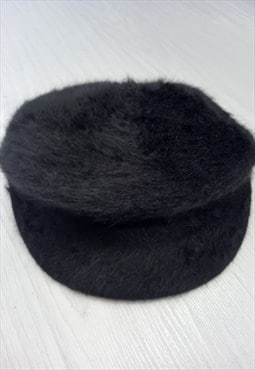 00s Baker Boy Hat Black Fluffy Angora 