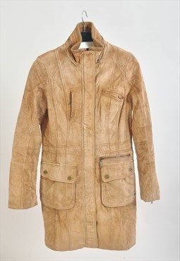 Vintage 00s suede leather lined coat in beige