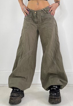 Vintage Y2k Parachute Pants Cargo Trousers Khaki 90s Baggy