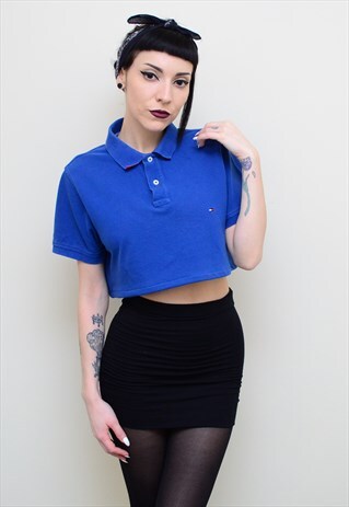 00'S RETRO BLUE REWORKED CROPPED TOMMY HILFIGER POLO SHIRT