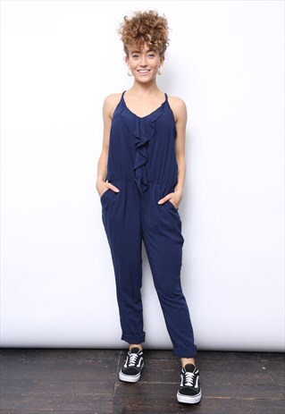 NAVY FRILL RUFFLE JUMPSUIT