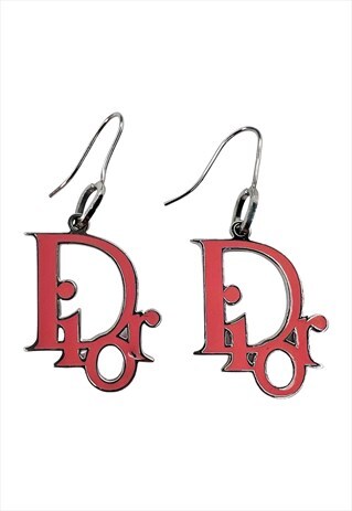 CHRISTIAN DIOR EARRINGS LOGO PINK MONOGRAM SILVER VINTAGE