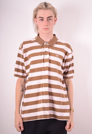 FRED PERRY MENS VINTAGE POLO SHIRT XXL BROWN STRIPES 90S