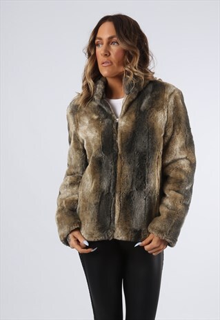 FAUX FUR COAT JACKET SHORT VINTAGE UK 10 (A92F)