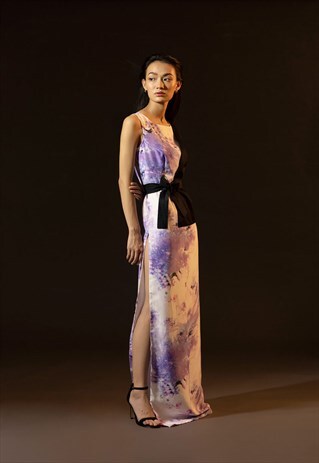 MAXI JACKET DRESS IN PURPLE AND BLACK