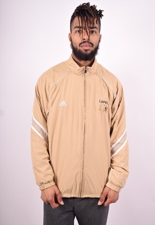 ADIDAS MENS VINTAGE TRACKSUIT TOP JACKET LARGE BEIGE 90'S