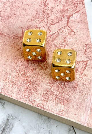 90S GOLD DICE EARRINGS STATEMENT VINTAGE JEWELLERY