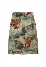 Vintage Y2K 00s green midi skirt with leopard print