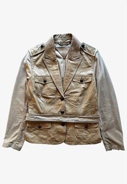 Vintage Y2K Women's Tommy Hilfiger Beige Leather Jacket