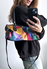 80's Retro Colorful Color Block Multicolored Shoulder Bag 