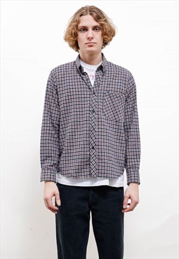 Vintage 90s Casual Mini Check Long Sleeve Flannel Shirt Men