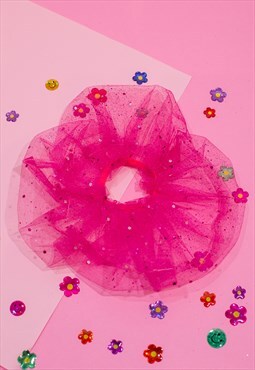 Malibu - Handcrafted Festival Glittering Pink Scrunchy