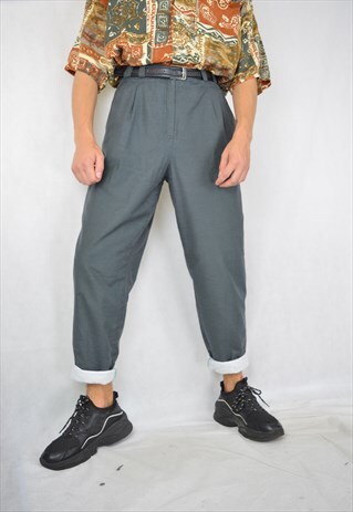 VINTAGE DARK GREEN STRAIGHT CLASSIC SUIT TROUSERS