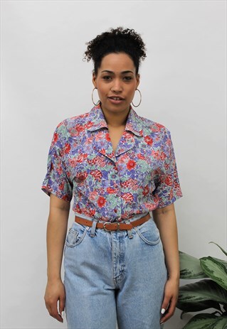 VINTAGE 1980S FLORAL CROPPED BLOUSE