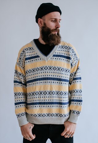 VINTAGE 80S FUNKY GRANDADS V-NECK JUMPER