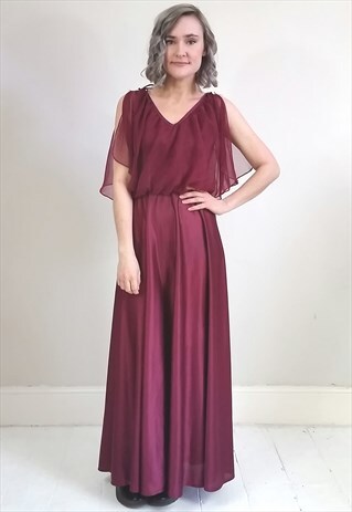 VINTAGE 80'S MAROON BEADED OVERLAY MAXI DRESS