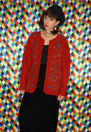 VINTAGE 90'S FLORAL WOOL CARDIGAN