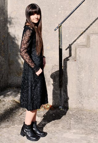 VINTAGE 80S BLACK LACE PARTY MIDI DRESS