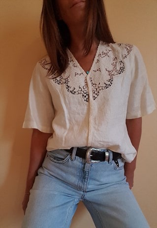 VINTAGE 80S CREAM LINEN BLOUSE