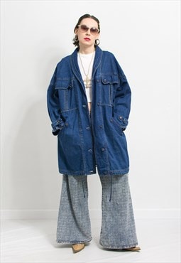 Vintage oversized denim jacket in blue jean parka women L