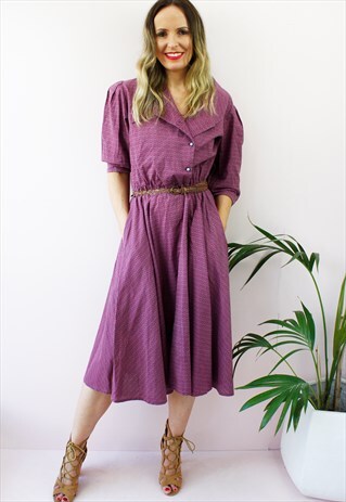 VINTAGE 80'S RETRO PURPLE FLORAL BUTTON UP MAXI TEA DRESS