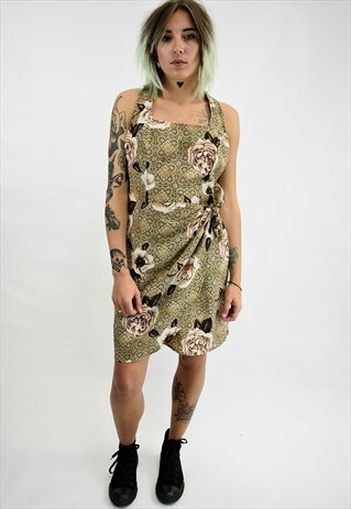 VINTAGE 90S MINI HALTERNECK WRAP DRESS W/LARGE ROSES