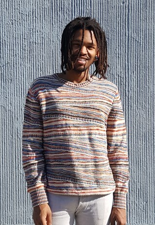 90S ITALIAN SKATER LUXURY BROKEN STRIPE MARLED SWEATER