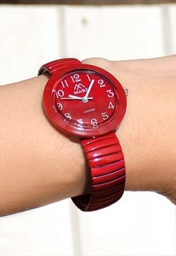 Ladies Mini Dark Red Watch on Expander Strap