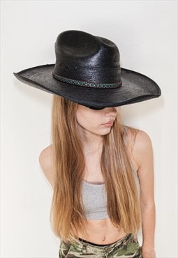 Vintage 90's epic stiff asphalt cowboy palm hat in black